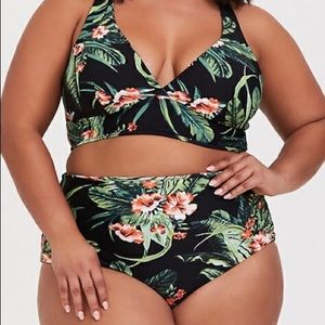 Black Floral Palm Reversible Brief Swim Bottom